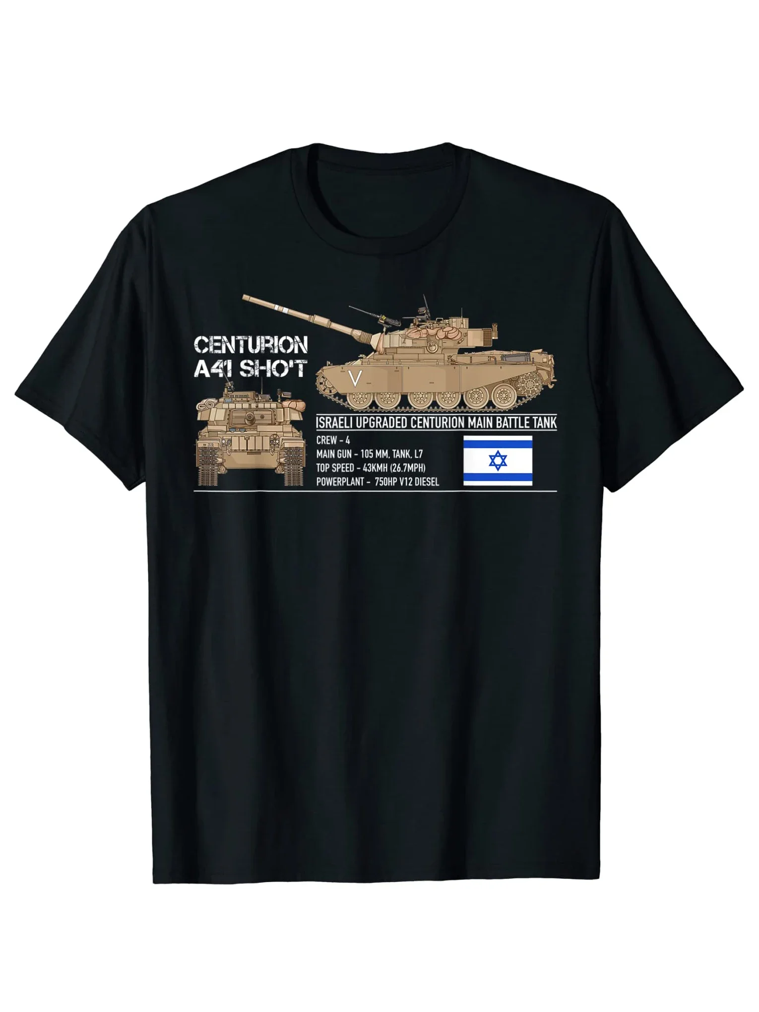 Centurion A41 Shot. Israeli Main Battle Tank Infographic T Shirt. New 100% Cotton Short Sleeve O-Neck Casual T-shirts Size S-3XL