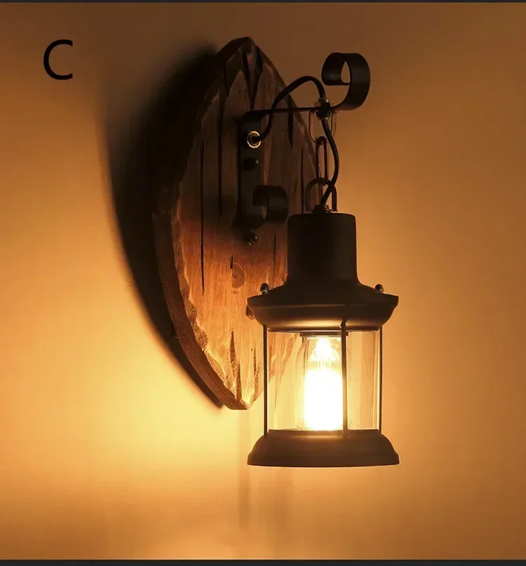 Vintage industrial style loft solid wood creative personalized wall lamp bar Cafe Restaurant boat wood aisle wall lamp