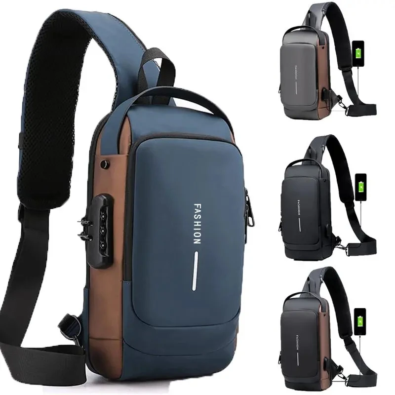 

Men Anti Theft Chest Bag Shoulder Bags USB Charging Crossbody Package Messengers Bags Men's Oxford Sling Pack Sports Waist Bag