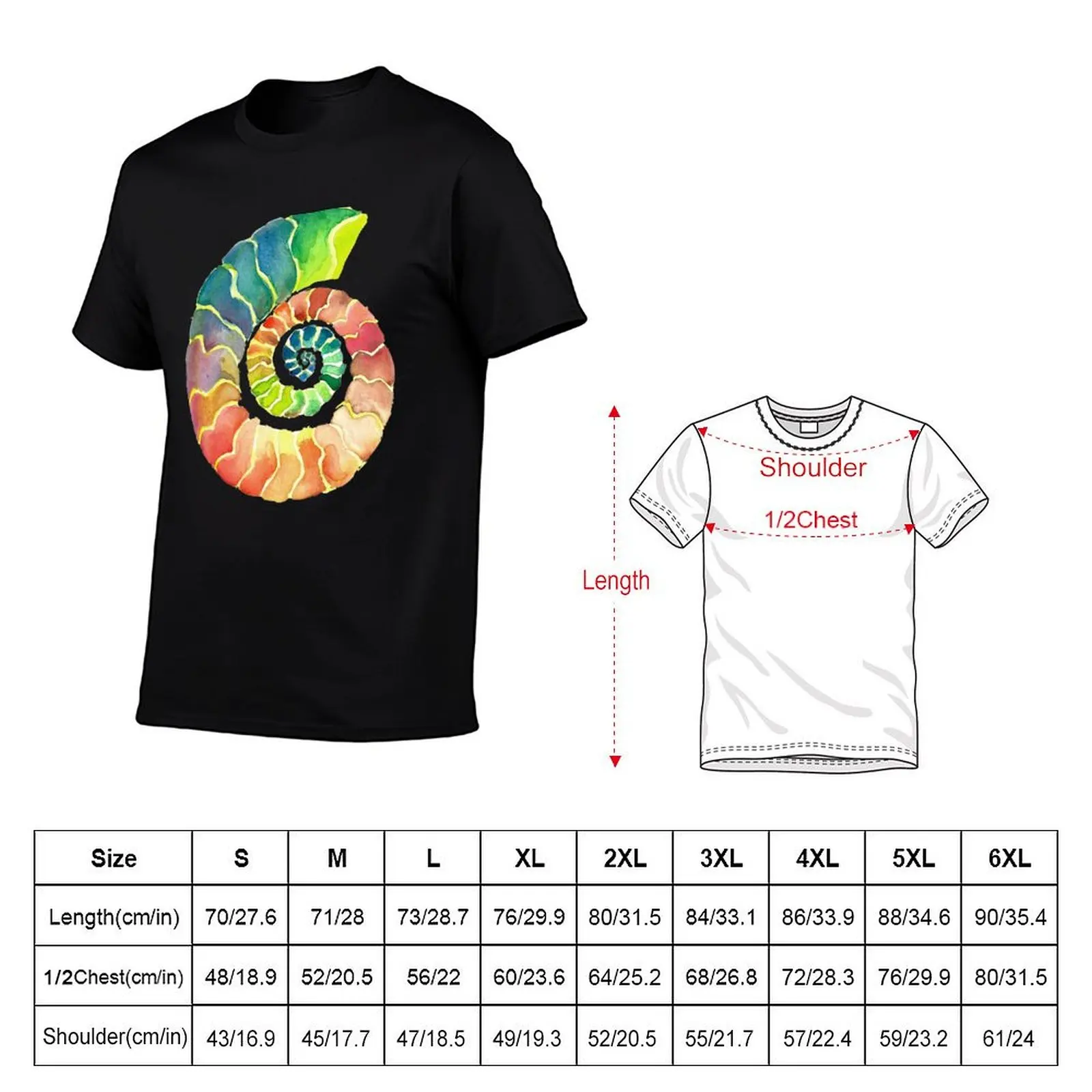 Watercolor Fossil Ammonite in Rainbow T-Shirt graphics anime clothes tops mens graphic t-shirts hip hop