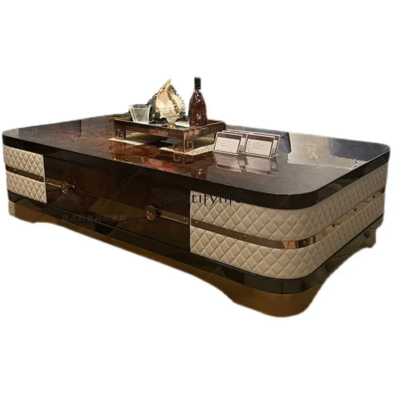 

FG10Italian light luxury solid wood living room sofa storage coffee table modern villa bungalow tea table