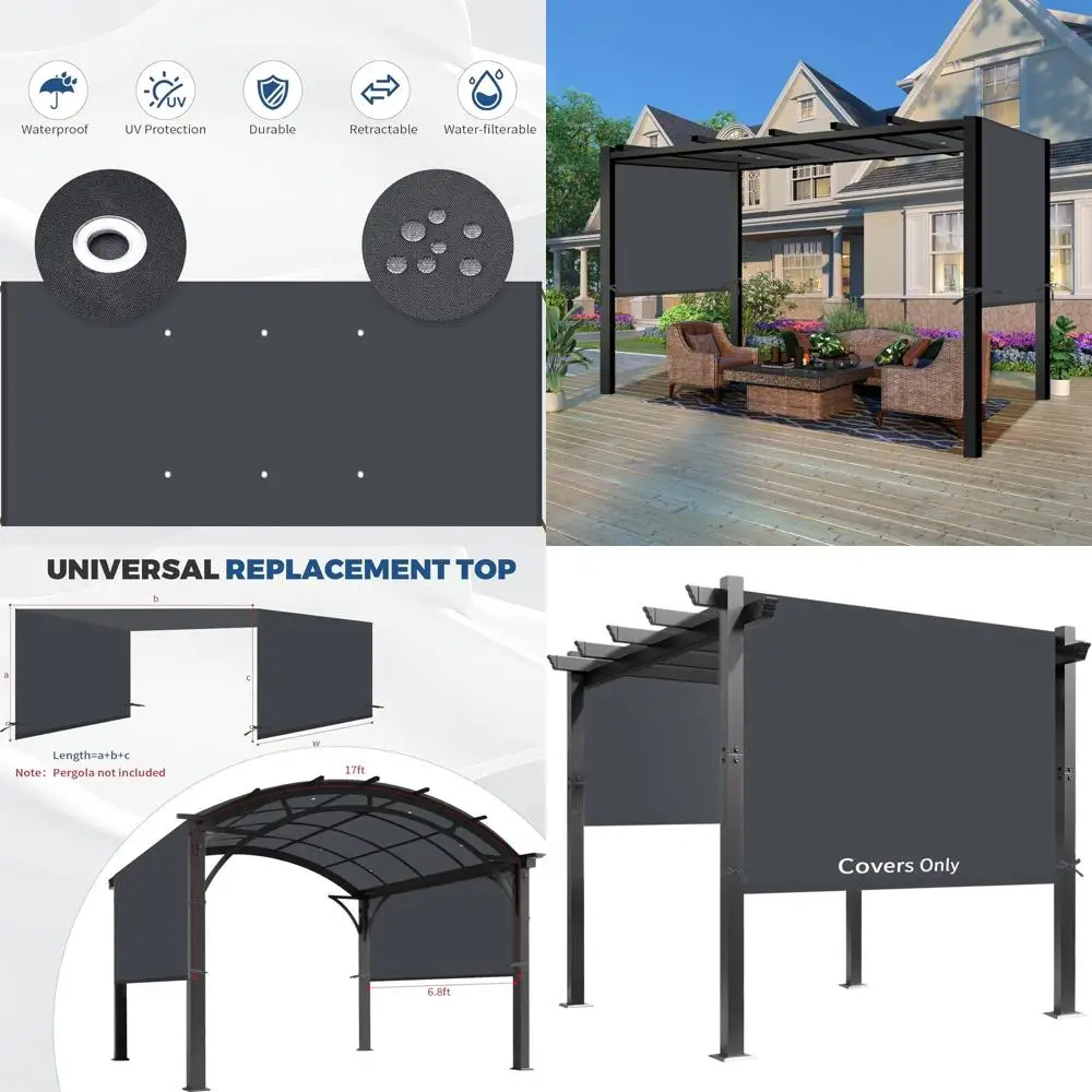 

17' x 6.8' Waterproof Pergola Canopy, Outdoor Sun Shade Cover for Patio, Gazebo, Deck, Balcony, Porch - Dark Gray