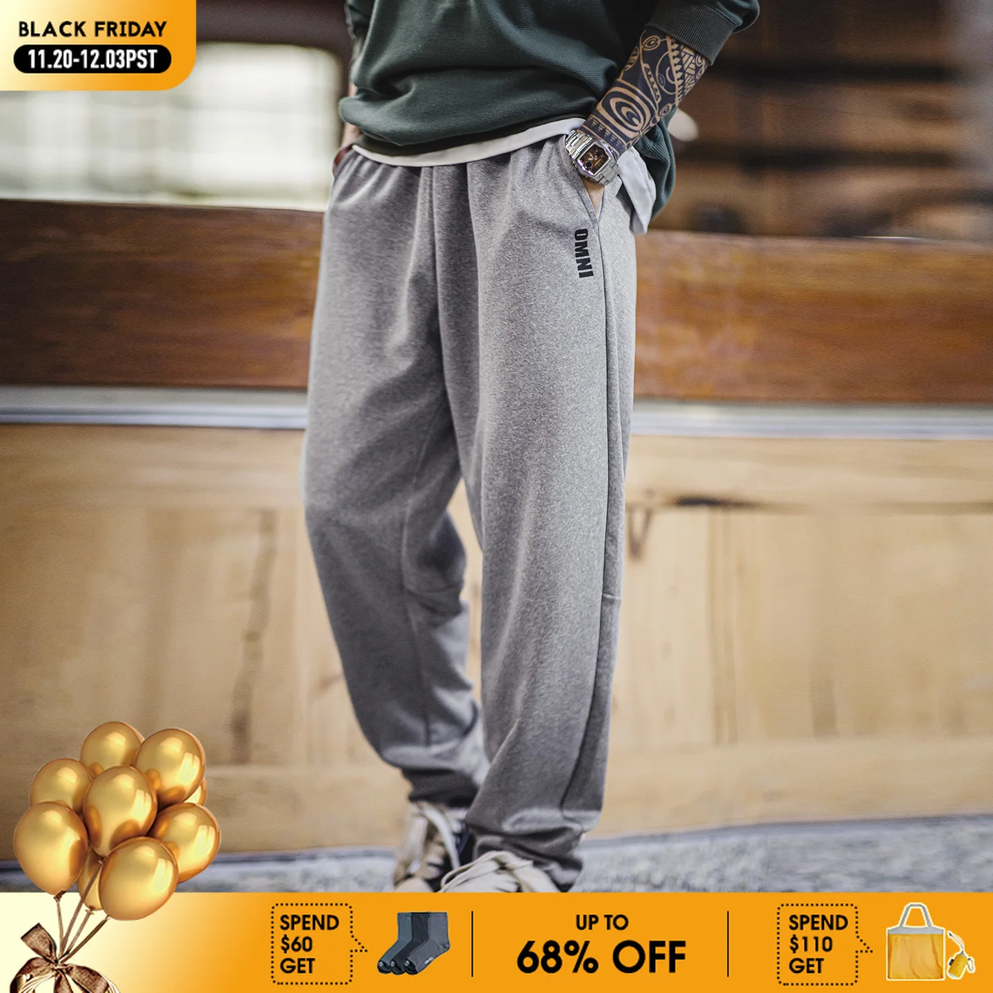 

Maden Men's Casual Easypants Elastic Waist Solid Color Breathable Sweatpants Straight-Leg Cuffed Sports Training Pants for Fall