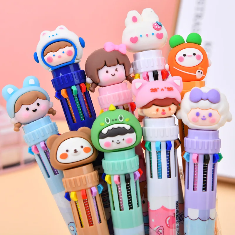 1pcs Creative Cartoon Ballpoint Pens 10 Colors Rabbit Bear Astronaut Shape Pens Cute High Color Value Gift Scool Supples For Kid