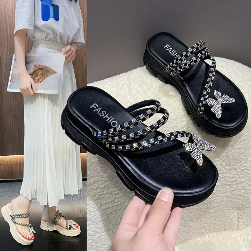 

NEW Ladies Flat Slippers Summer Platform High Heels Crystal Sandals Designer Beach Bows Slingback Platform Women's Shoes Sexy