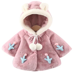 Fall Winter Kids Jacket Newborn Baby Girls Clothes Korean Cartoon Cute Hooded Plus Thick Velvet Warm Faux Fur Toddler Coats 024