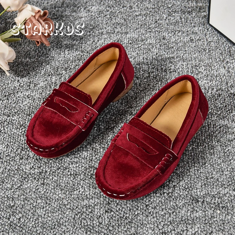 

Luxury Velvet Moccasins For Kids Girls Soft Loafers Child Red Black Velour Slip-on Flat Shoes Boys Dress Boat Zapatos