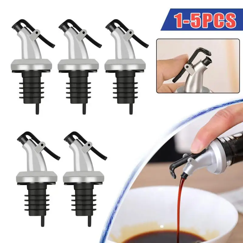 1-5pcs Oil Bottle Stopper Rubber Lock Plug Seal Leak-proof Food Grade Nozzle Sprayer Liquor Dispenser Wine Pourers Bar Accessory