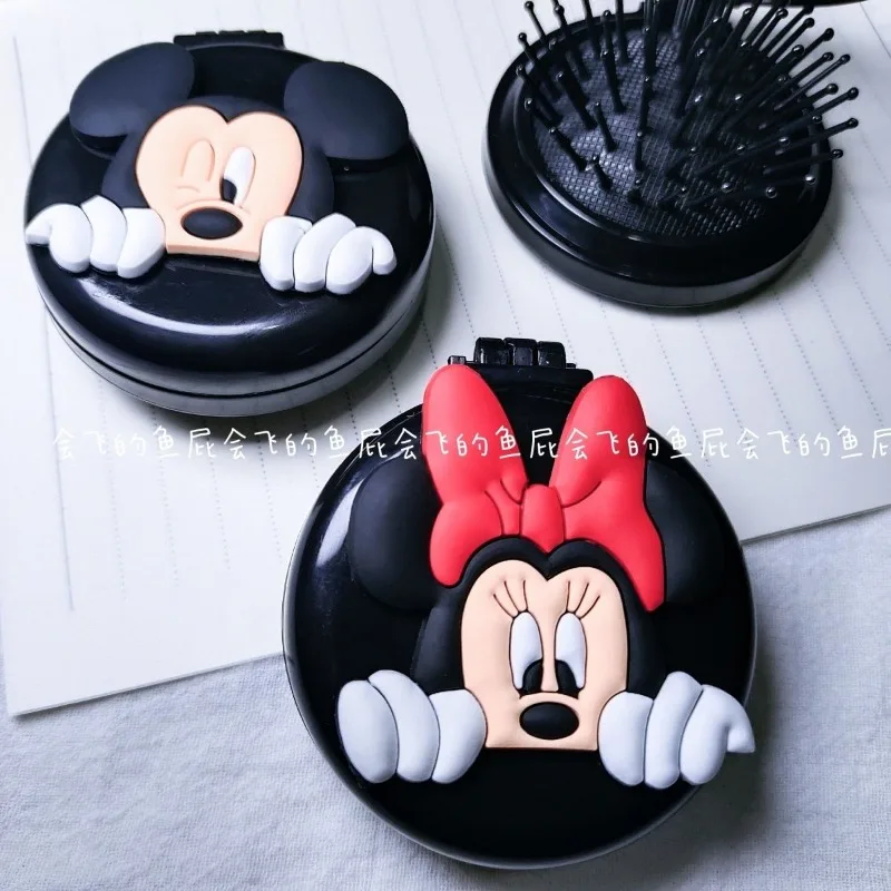 New Mickey Mouse Mini Portable Folding Clamshell Airbag Mirror Comb Portable Comb and Mirror Dual-use All-in-one Cute Comb