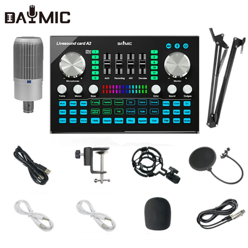 

DAYMIC Professional 48V Condenser Microphone with A2 Sound Card USB Broadcast Set