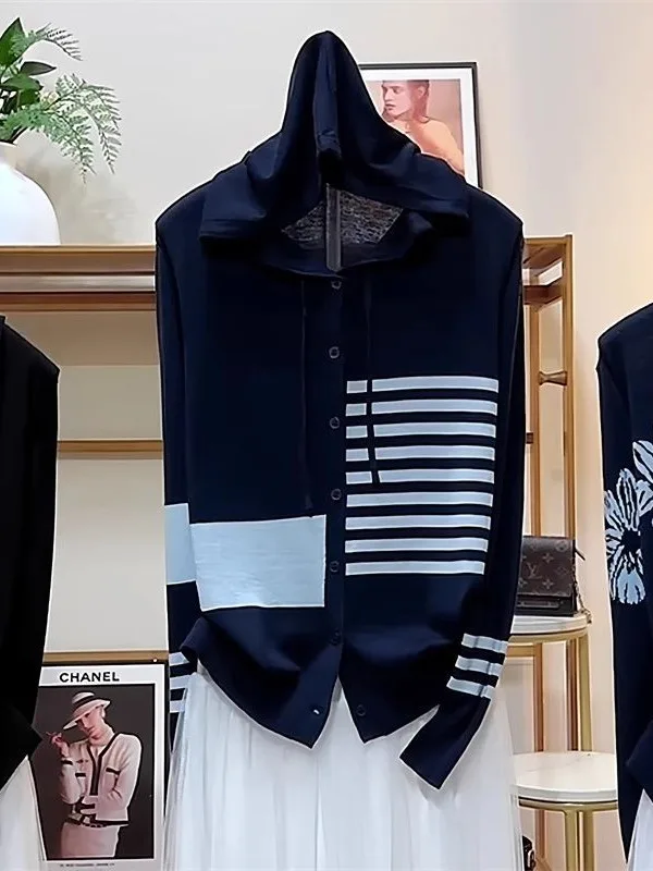 

Женский модный трикотажный джемпер больших размеров в корейском стиле, в полоску, с длинным рукавом, весна 2026, универсальный топ для стройности