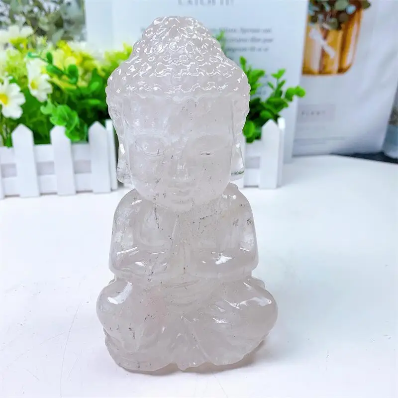 

Natural Clear Quartz Buddha Figurine Polished Gemstones Healing Fengshui Crafts Home Desktop Decor Gift 1pcs