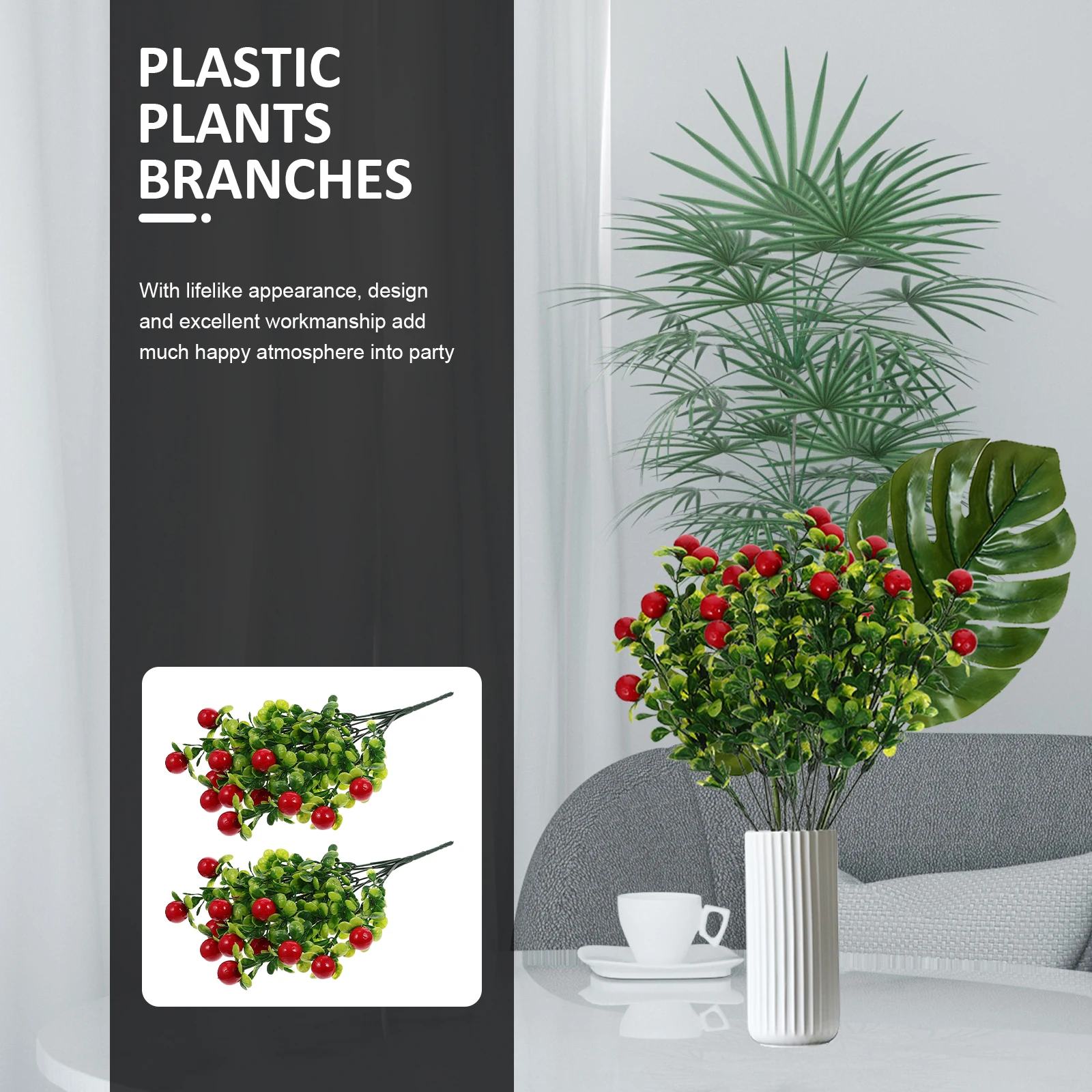 

2Pcs Artificial Fruit Branches Decorative Plastic Plants Lifelike Table Centerpiece Ornaments Home Party Photo Props
