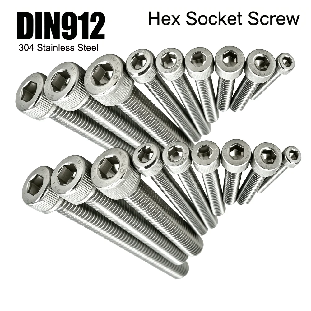 5PCS M3 M4 M5 304 Stainless Steel Allen Bolts A2-70 DIN912 Hex Socket Cap Head Screws 10-60mm