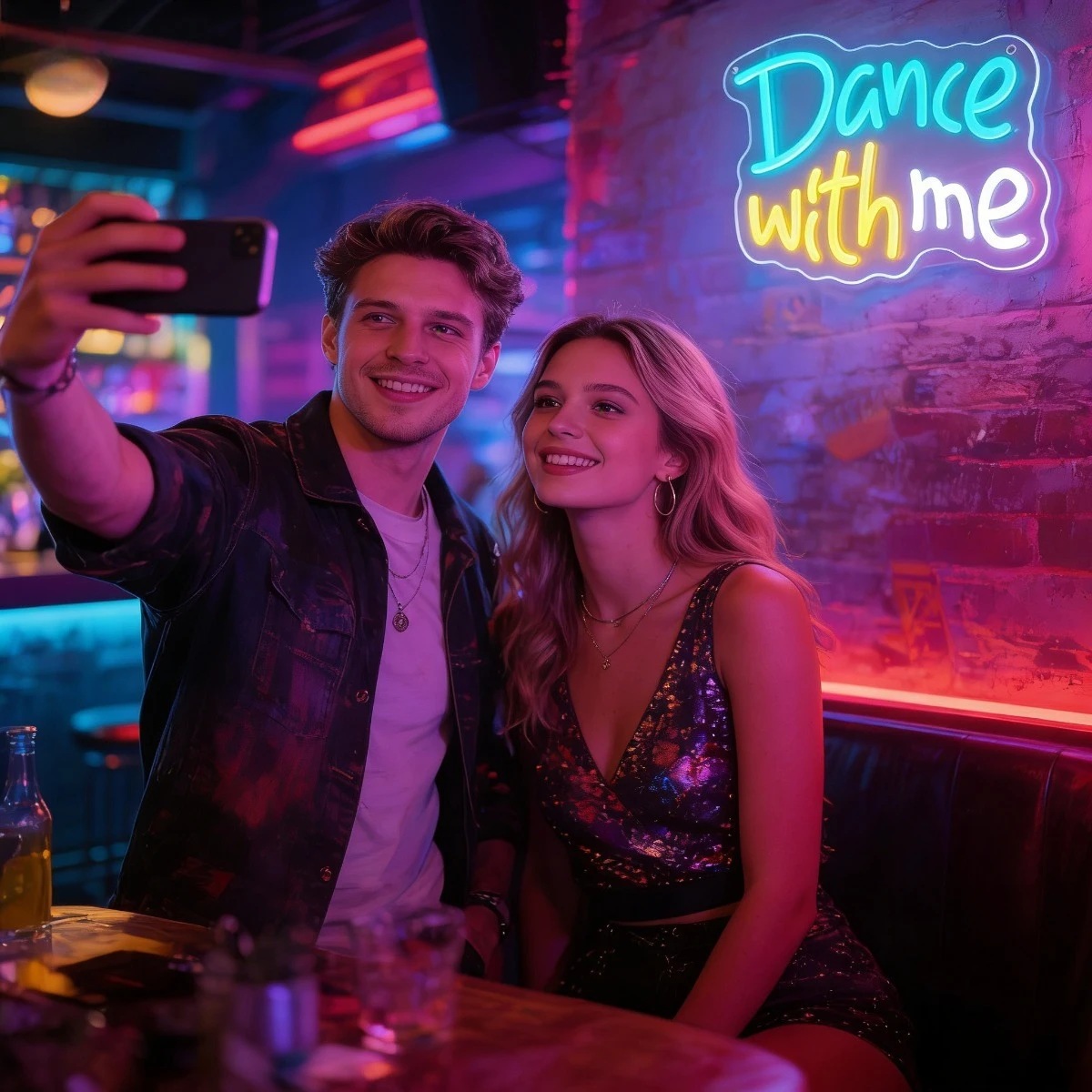 Dance With Me Neon Sign LED Romantic Aesthetic Wall Art USB Reusable Music Studio Decor Colorful Mood Lighting
