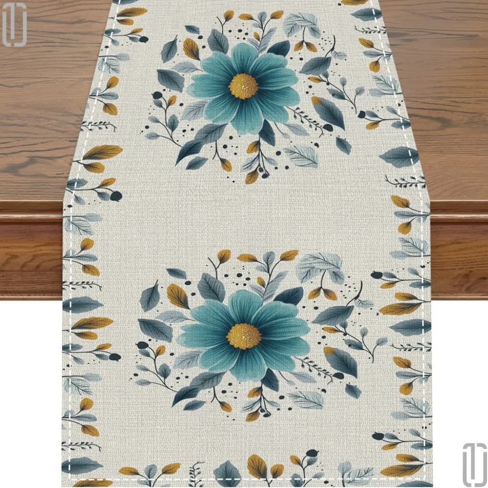 Floral Leaves Linen Table Runner, Washable & Durable, Daily Dining Atmosphere Table Runner