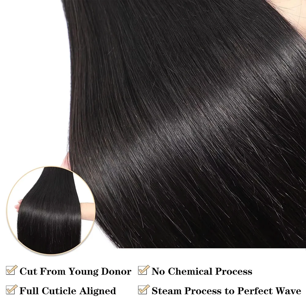 Natürliche schwarze brasilianische glatte Echthaar-Bündel, unbehandeltes Remy-Haar, weiche, dicke Doppelstrang-Haarverlängerungen, seidig glatt, volle Enden, unbehandelte Virgin-Haarsträhnen, 10 bis