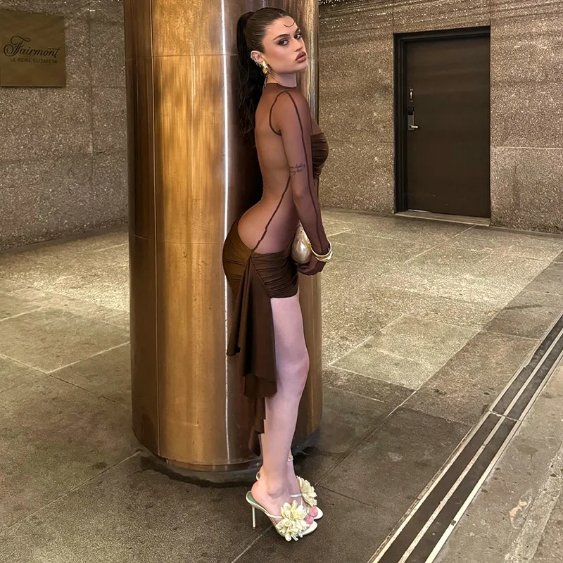 Frauen Mesh Golves Hüfte Kleid Dame Festival Party Geburtstag Abendessen Bankette Abend Dame Elegante Hotsweet Sexy Sheer Charming Kleid