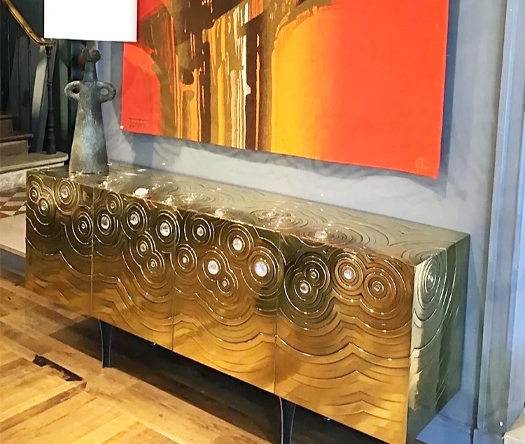 خزانة جانبية إيطالية فاخرة من الفولاذ المقاوم للصدأ مصممة لخزانة تخزين إبداعية فيلا فاخرة