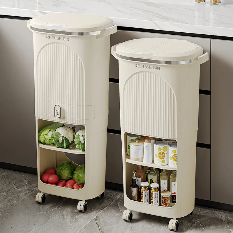 

Double-Layer Large Capacity Japanese-Style Kitchen Trash Bin Dry-Waste Separation Organizer Rack Space-Saving Storage Solution