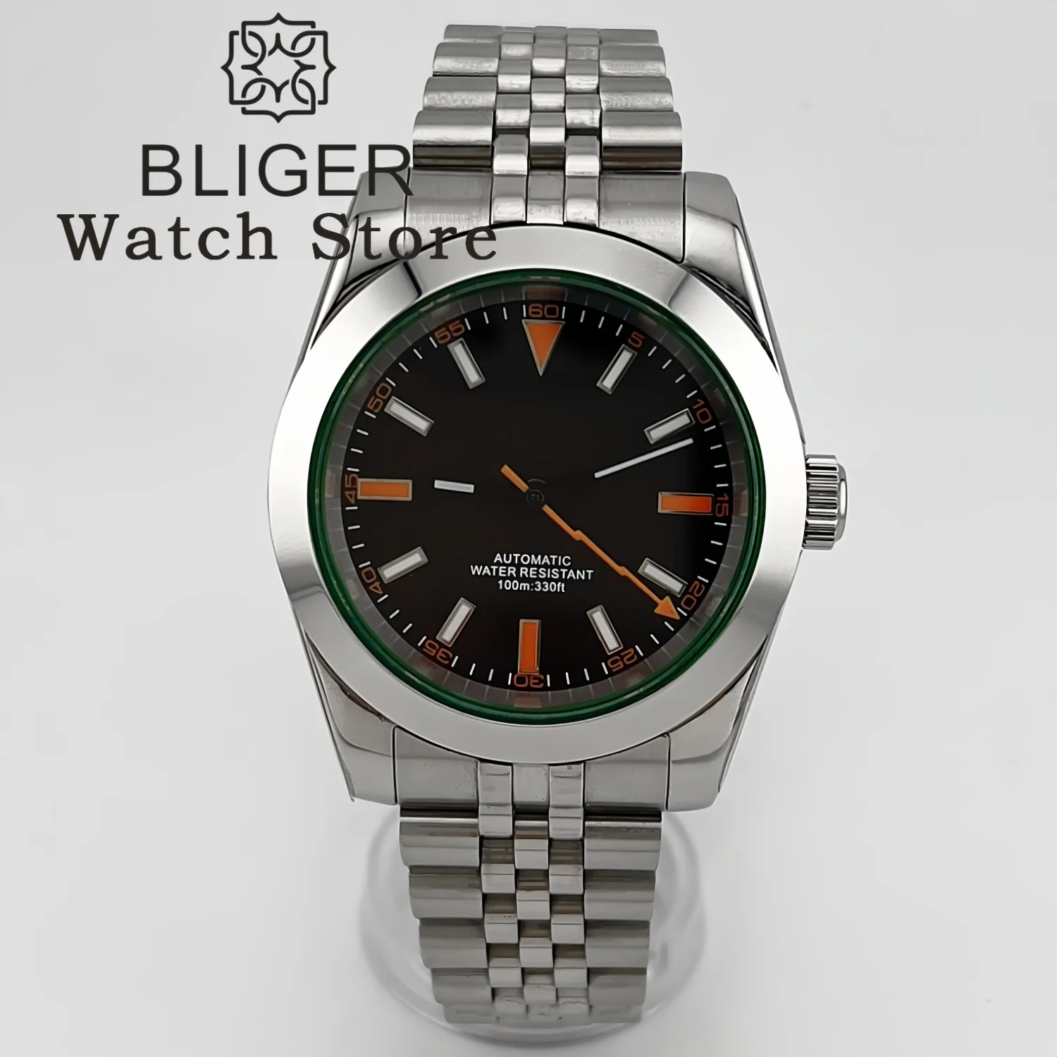 

BLIGER 36mm/39mm NH35A Automatic Watch For Men Green Glass Luxury Sapphire Orange Lightning Second Hand Stainless Steel Bracelet