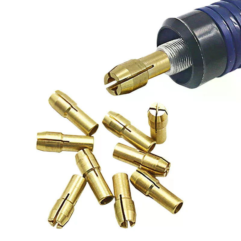 Miniature Brass Chuck Adapter Set, Rotary Power Tools, Compatible with Dremel, 0.5mm-3.2mm, 10 Pcs