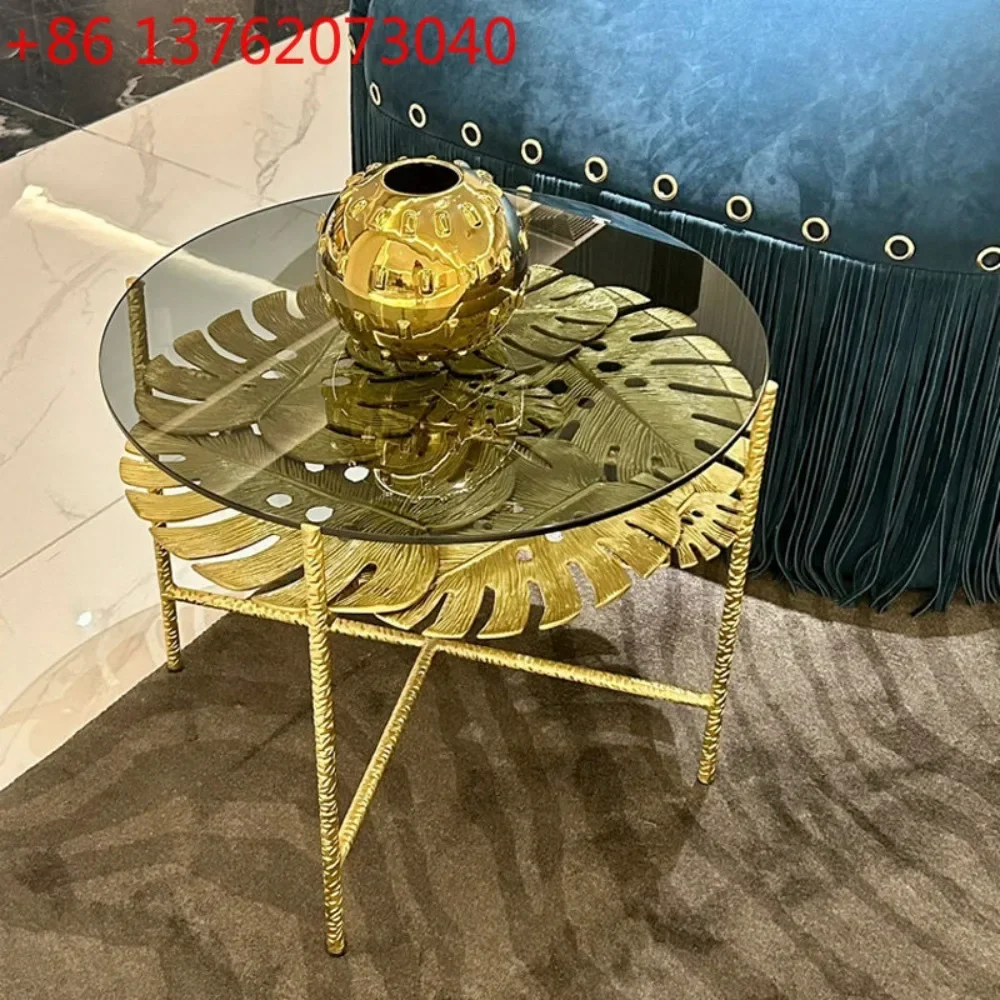 Light luxury pure copper glass gold leaf coffee table designer simple
