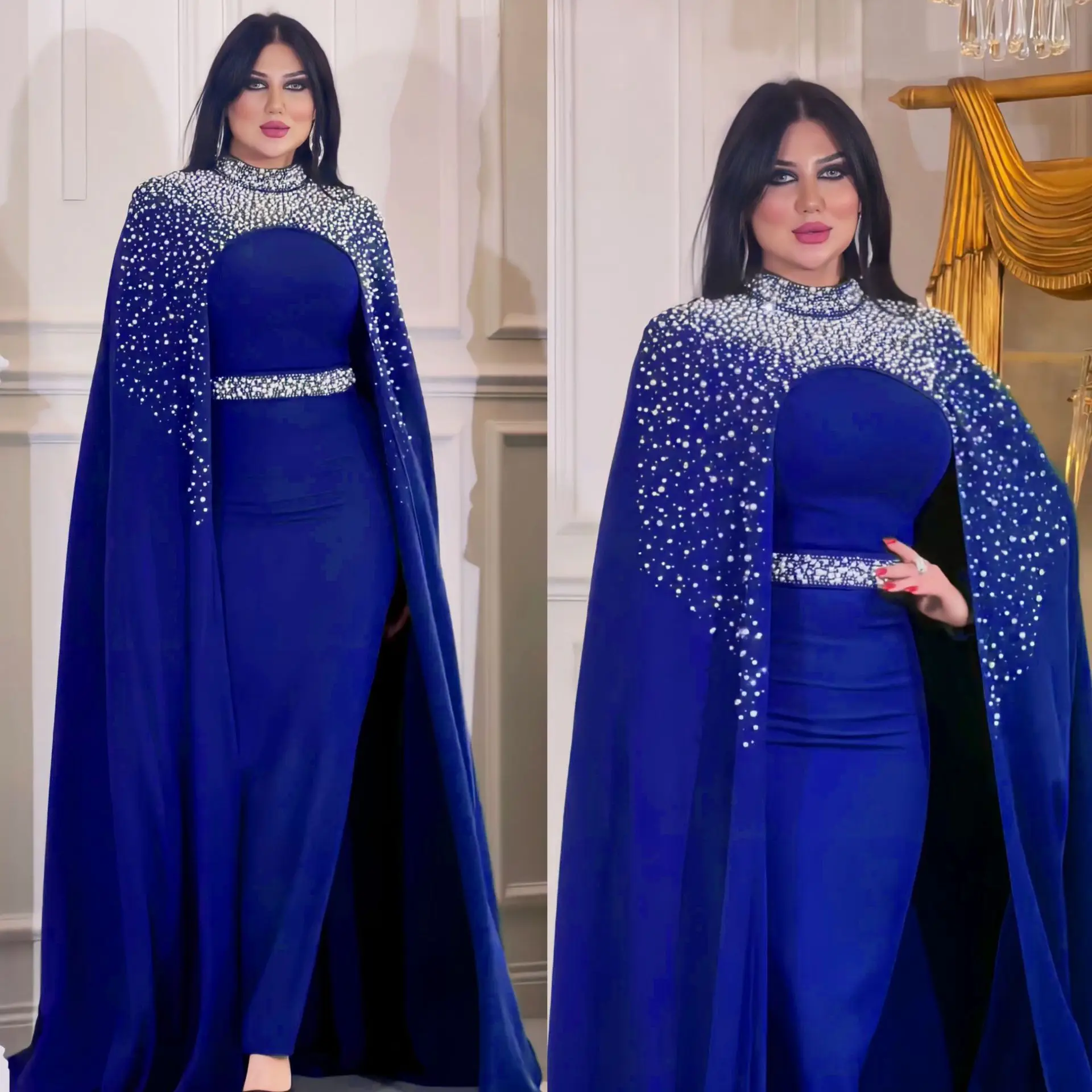 Vestidos de Fiesta de lujo de Dubai para mujer, vestido Maxi ajustado de sirena de talla grande, elegante vestido de noche de boda africano con capa 2024