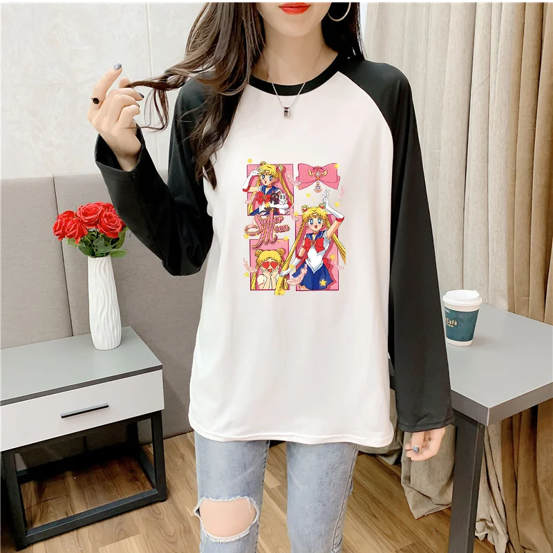 Cute Sailores Moon Shoulder T-shirt Short Sleeve Summer Shirts Casual Outdoor Wear Woman's Clothes Cartoon Outfit Fashion Tops