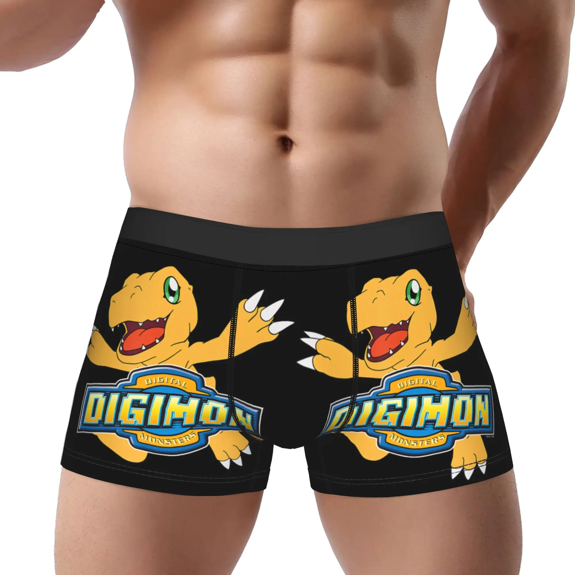 Digimon Aguman Action Pose with Logo Digital Monsters Underpants Men's Underwear Sexy Shorts Boxer Briefs