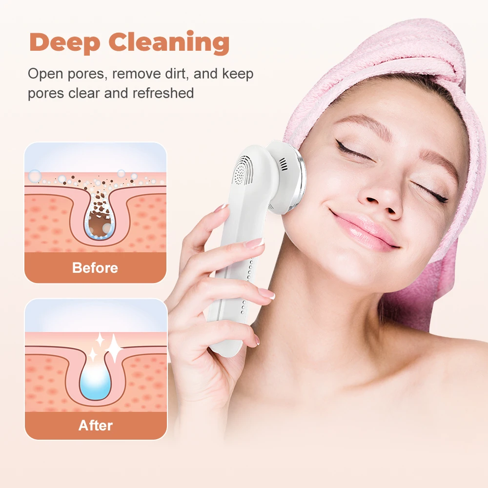 EMS Galvanic Hot Cold ION Vibrating Face Lifting Massage Home Use Beauty LED Light Care Instrument Facial Cleaning Device