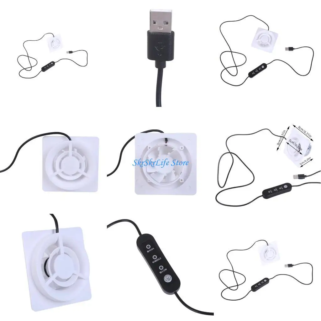 

E65E USB Small Ventilation Fan Adjust Speed Noiseless Operation for Pet Houses, Toilets Electric Soldering Iron Fan