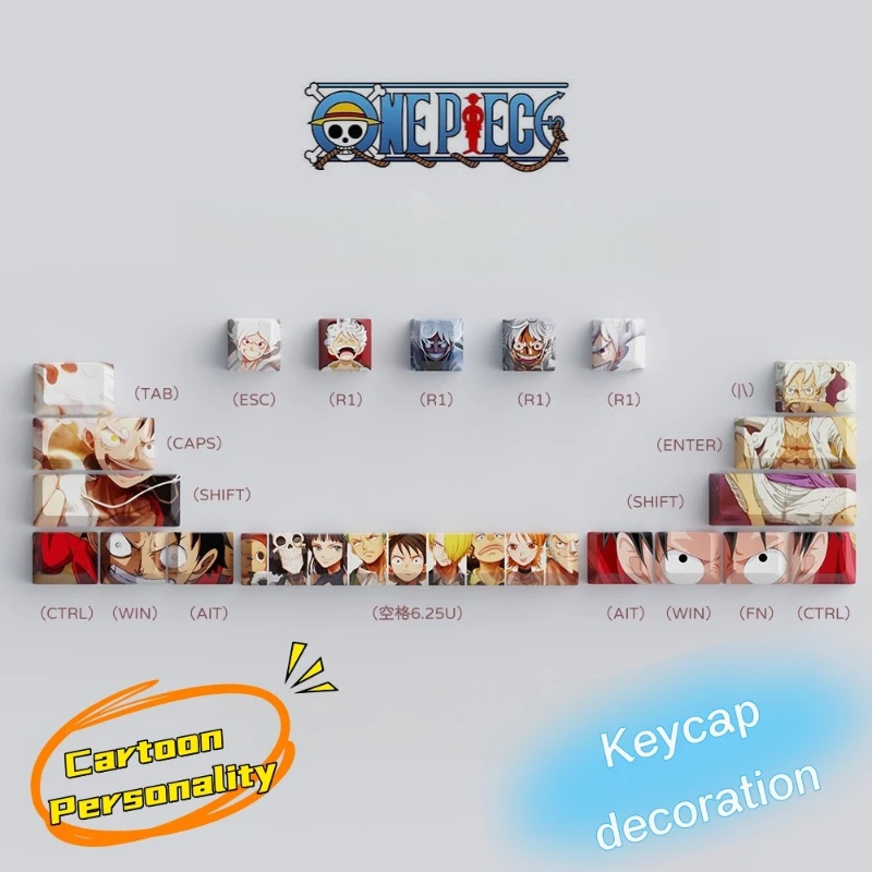 Original PBT highly opaque keycaps One Piece Navigation Sun God Nika Luffy Personality Fashion Mechanical Keyboard Keys DIY