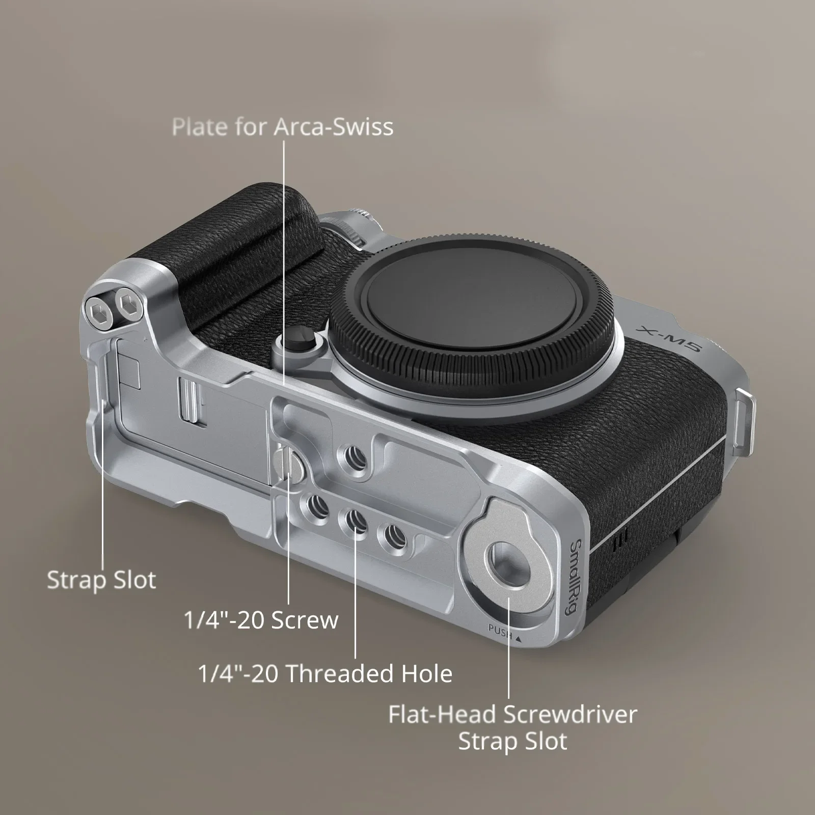 لوحة تثبيت أصلية على شكل SmallRig 4875 L مع مقبض من السيليكون لقبضة السيليكون FUJIFILM X M5 باللون الأسود الفضي #4