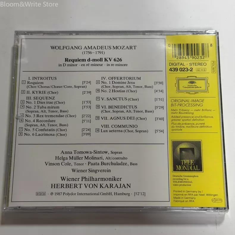 "Requiem" de DG Mozart KV626, interpretado por Herbert Von Karajan con la Orquesta Filarmónica de Viena, edición en CD, edición alemana, serie KARAJAN GOLD