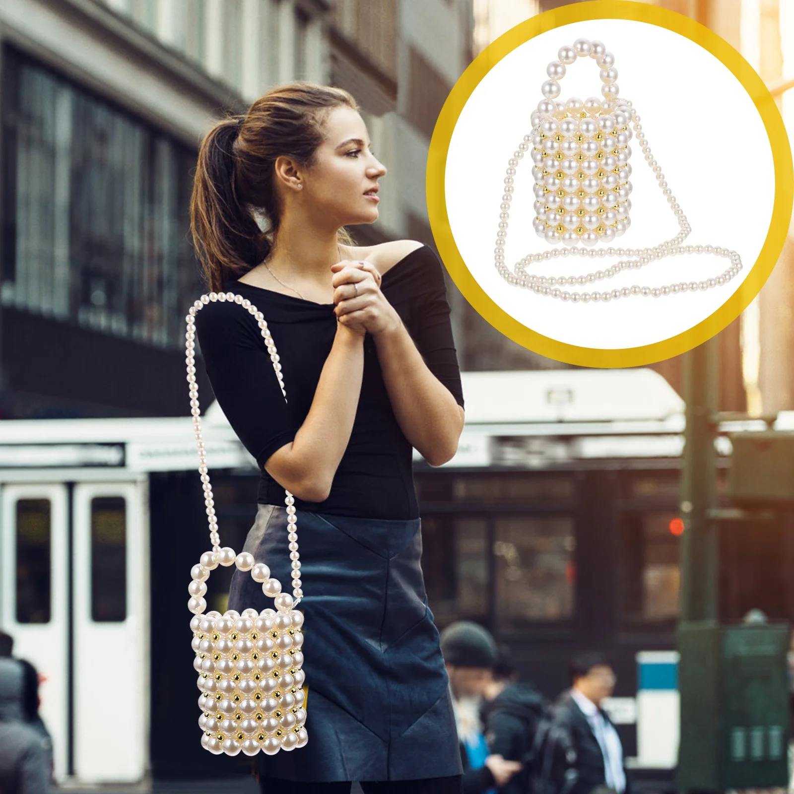 

1Pcs Pearl Fashionable Straddle Bag Moderate Capacity Crossbody Shoulder Tote Shopping Compact Storage Pouch Lightweight