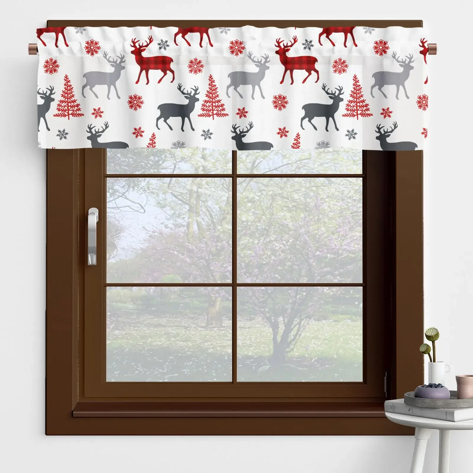 Christmas Decorations Curtain Valance 137x45cm Holiday Claus For Window Snowman Winter Santa