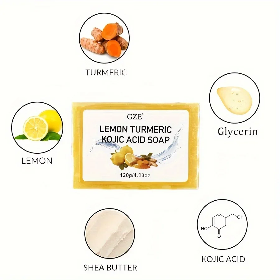 GZE Body Restore Lemon Turmeric Kojic Acid Soap, with Shea Butter, For Face Dark Spots, Body, Rejuvenating, Exfoliating