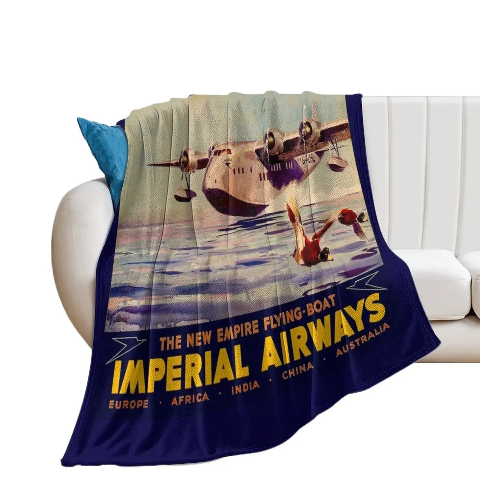 IMPERIAL AIRWAYS : Flying Boat Travel Advertising Print Throw Blanket Moving Soft Beds Thermals For Travel Blankets