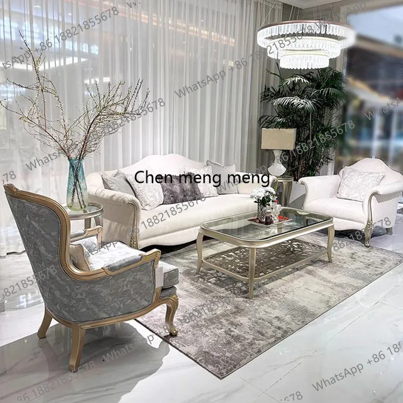 

French light luxury solid wood carving flower sofa American home simple small apartment living room fabric sofa combination