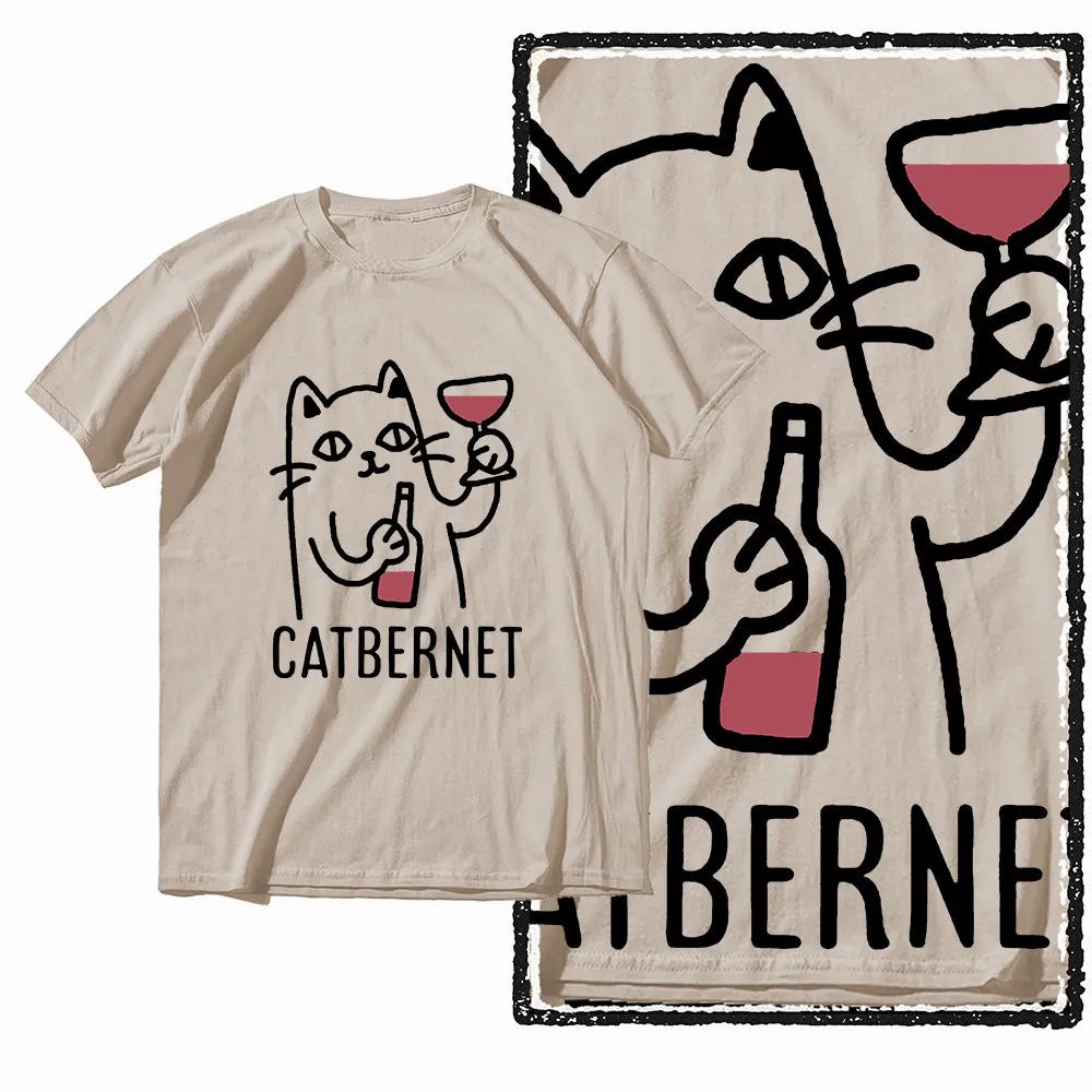 G53 Beige Cotton Big Size Cat Graphic Men T-shirt | Streetwear Cool Vintage O-neck Men's Tee Tshirt