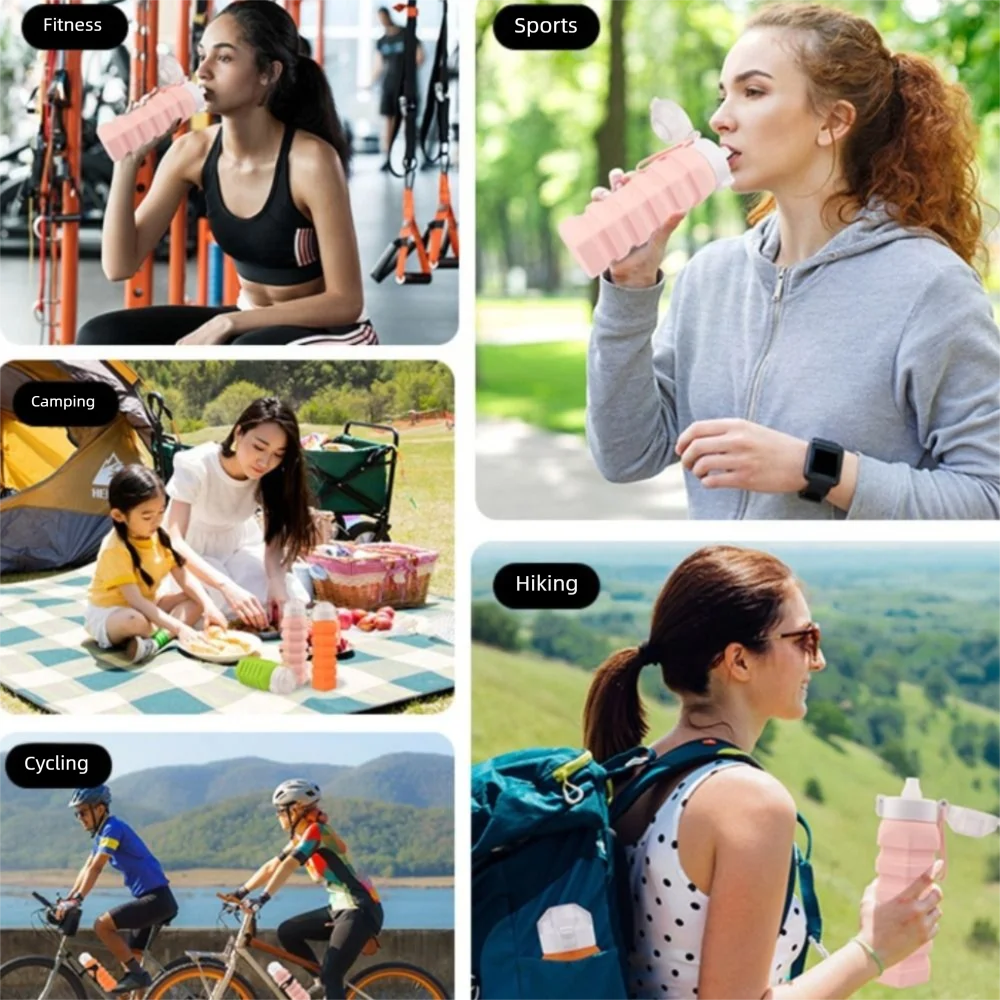 Large-capacity Outdoor Sports Water Bottle Retractable 350-650ML Collapsible Sport Bottle Reuseable Creative