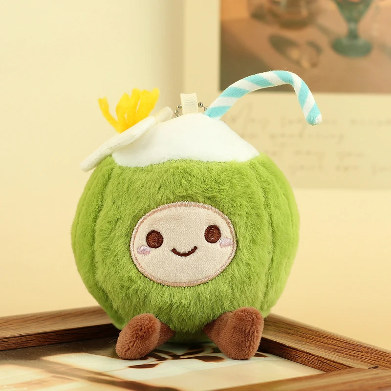 Nowe, zabawne, pluszowe zabawki w kształcie owoców: brązowo-zielone kokosy, urocze breloczki do kluczy, zawieszki do torebek i plecaków, śliczne, kreskówkowe breloczki do szkolnych plecaków, lalki.