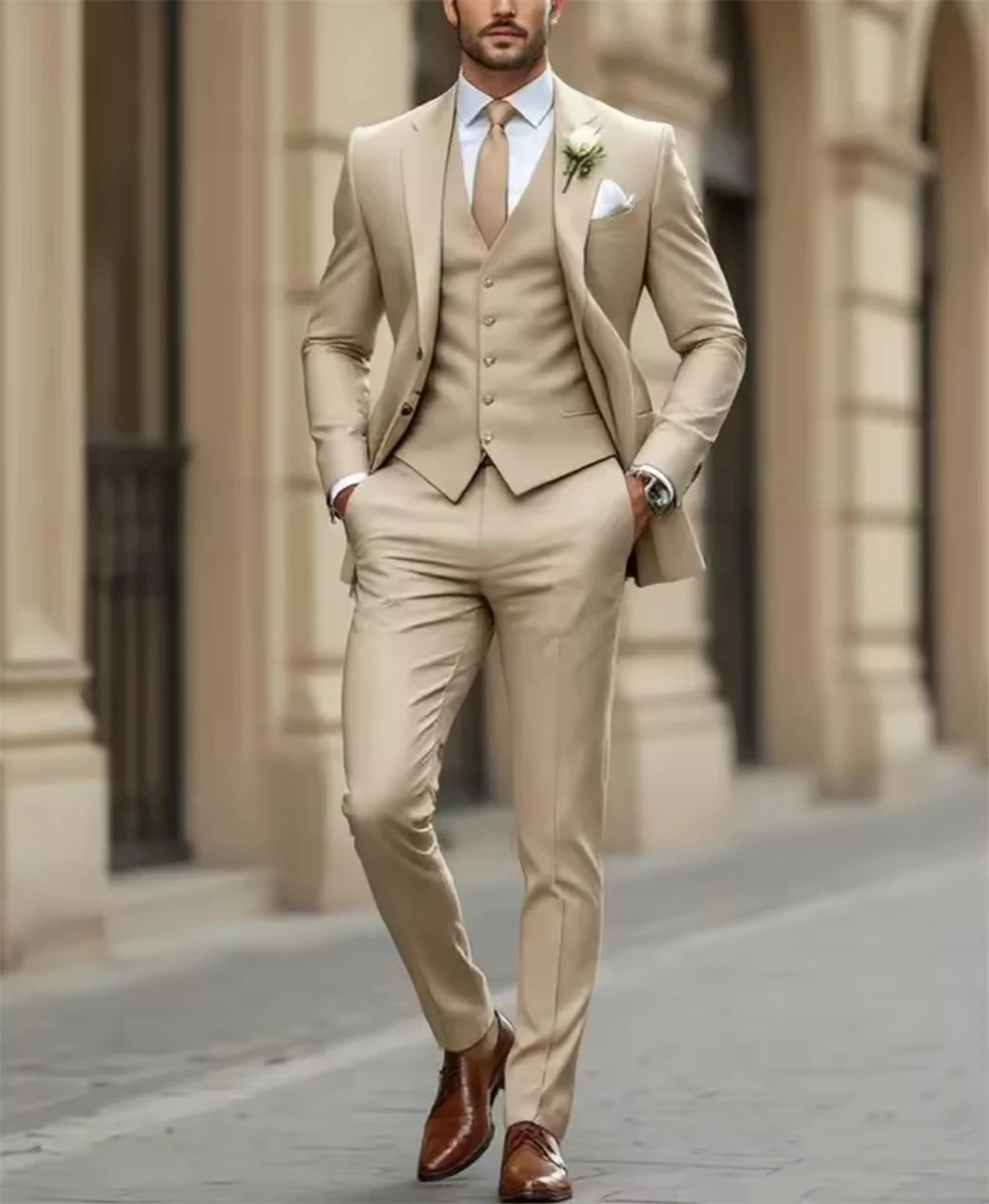 

Tailor Made Men's Suits Wedding 3 Piece Slim Fit Formal Suit Groomsmen Tuxedo Business Office Wear (Jacket+Vest+Pants)