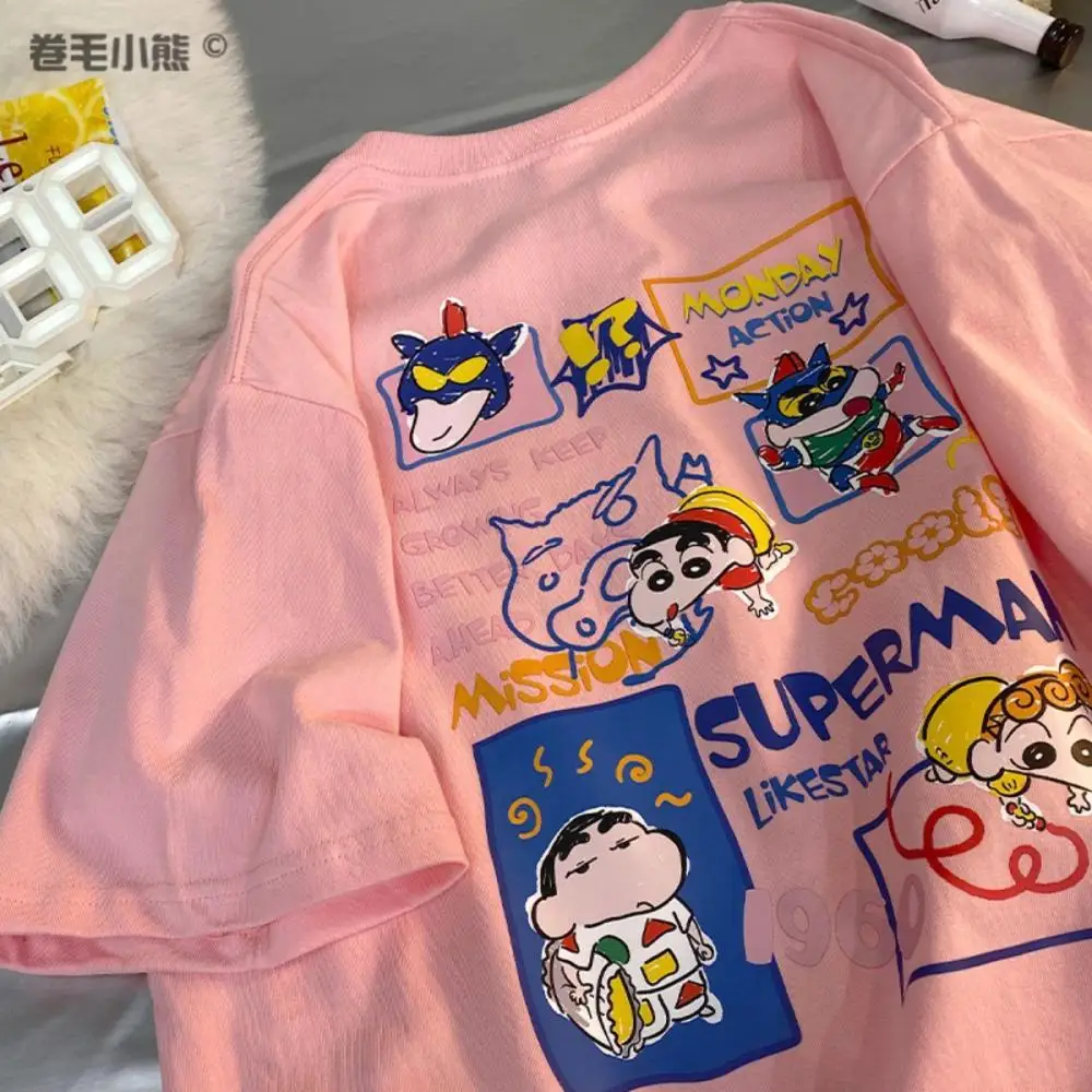 Crayon Shin-Chan Cartoon Printed T-Shirt Summer Casual Fashion Short-Sleeve T-Shirts Y2K Girl Oversized Loose Couple Tops Tees