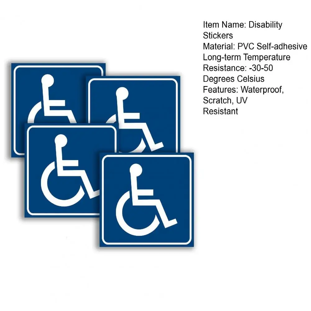 4 Sheets Disability Stickers Waterproof Scratch Resistant Clear Content UV Resistant Disabled Wheelchair Sign Stickers