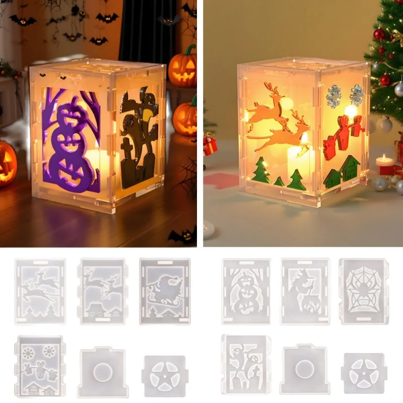 

DIY Christmas Gypsum Candle Holder Silicone Mold Creative Halloween Halloween Desktop Ornament Epoxy Resin Molds Hollow Gift Box