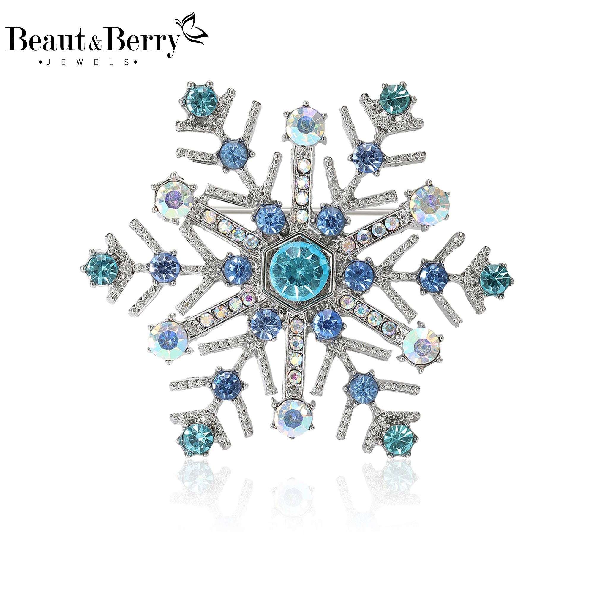 Beaut&Berry Trendy Rhinestone Christmas Snowflake Brooch Popular Design Flower Pin Jewelry Accessories Gift