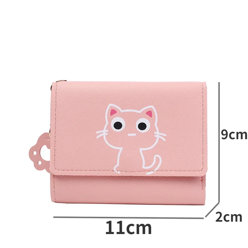 Cartera pequeña de cuero con diseño de gato para mujer, monedero pequeño, tarjetero, moda femenina