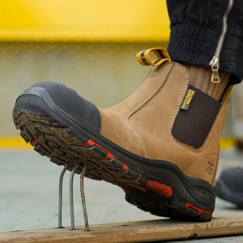 Imagem -03 - Sapatos de Segurança de Couro de Cano Alto Masculino Botas de Aço Antiperfurantes Resistente ao Desgaste Antipunção Tamanho Grande sem Renda Luxo